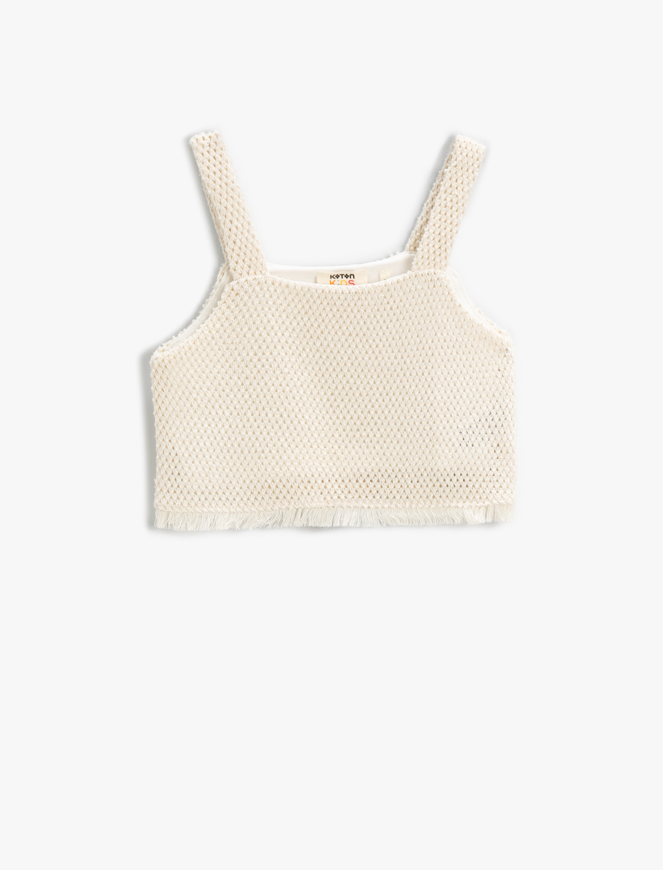  Kız Çocuk Crop Üst Kalın Askılı Dokuma U Yaka