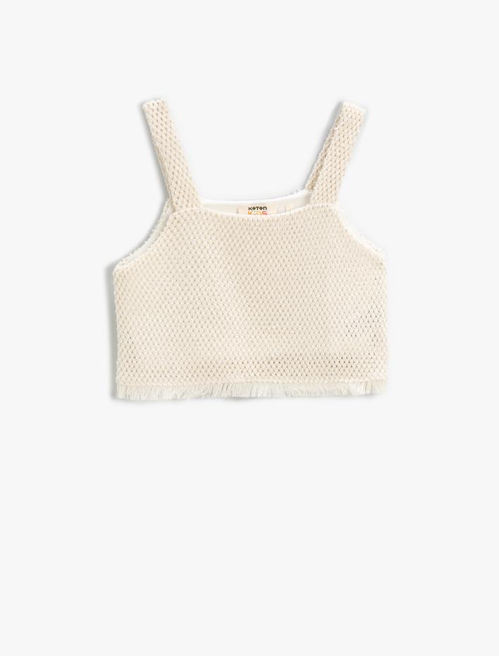 Kız Çocuk Crop Üst Kalın Askılı Dokuma U Yaka