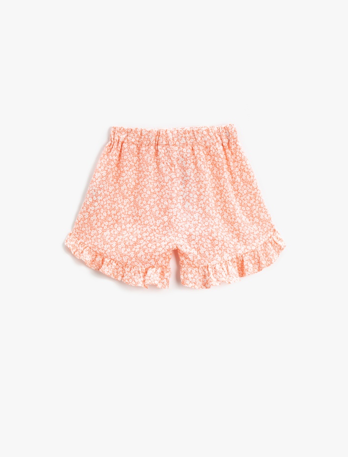 Kız Çocuk Çiçekli Fırfırlı Şort Beli Lastikli
