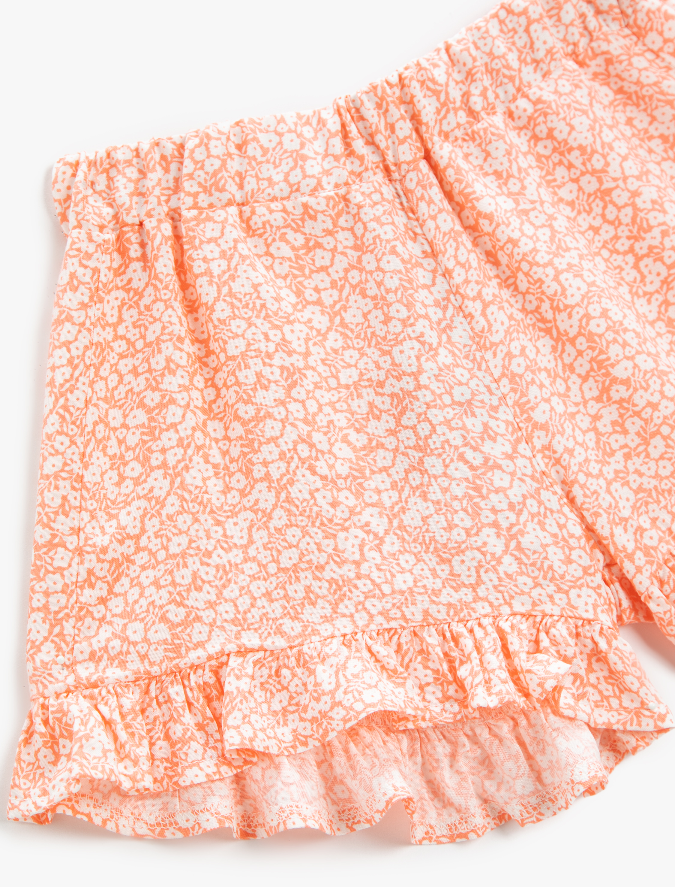  Kız Çocuk Çiçekli Fırfırlı Şort Beli Lastikli