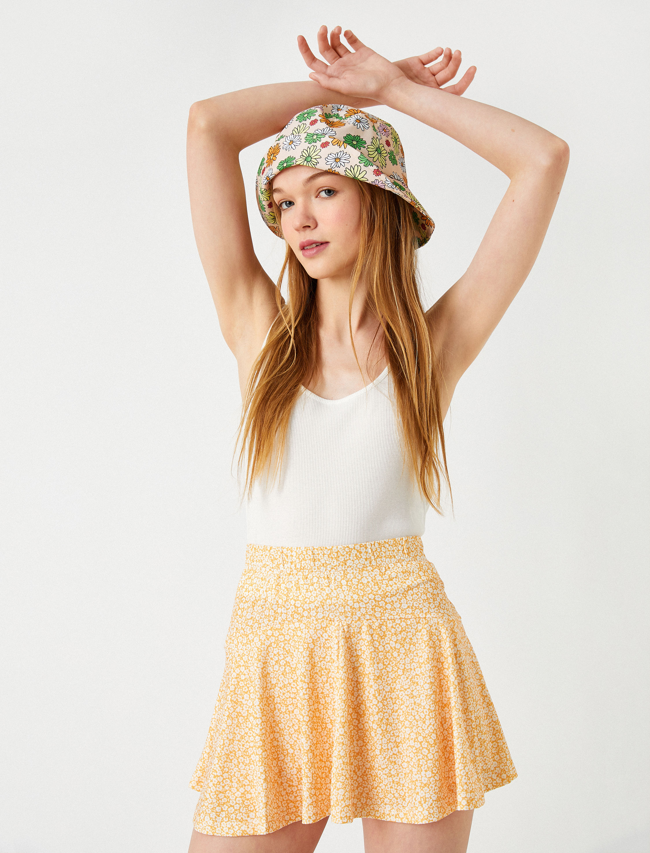   Çiçek Baskılı Mini Etek