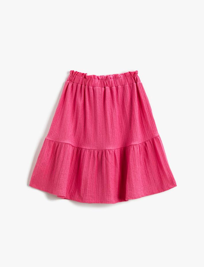 Kız Çocuk Maksi Etek Dokulu Beli Lastikli Volanlı