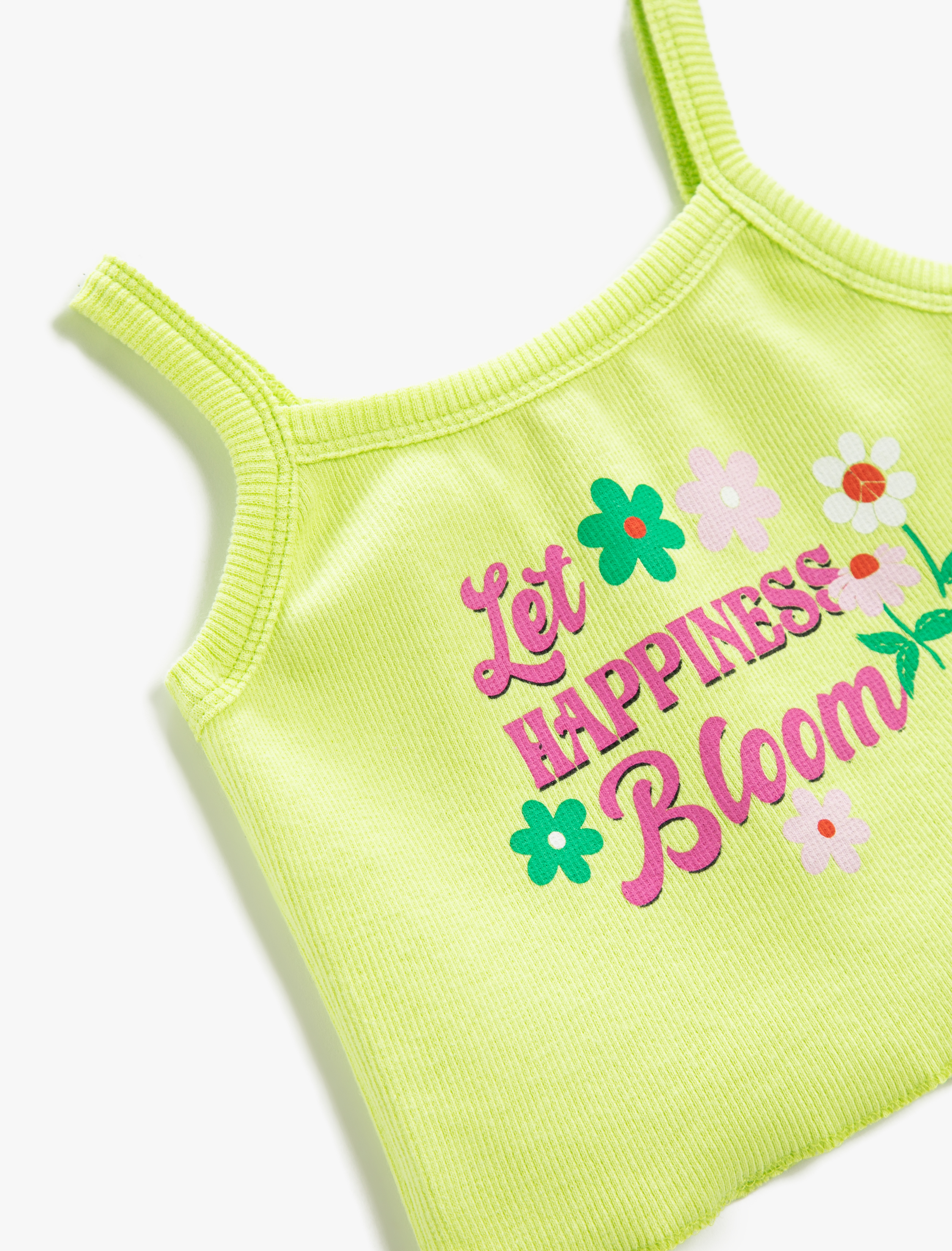  Kız Çocuk Crop Üst Ribanalı Baskılı İnce Askılı