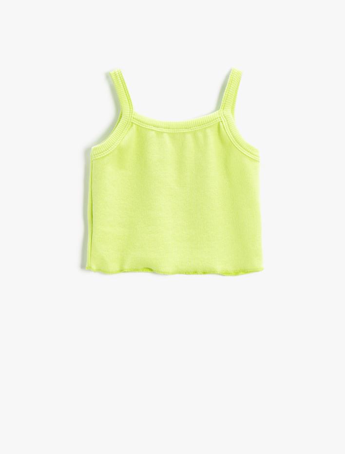 Kız Çocuk Crop Üst Ribanalı Baskılı İnce Askılı