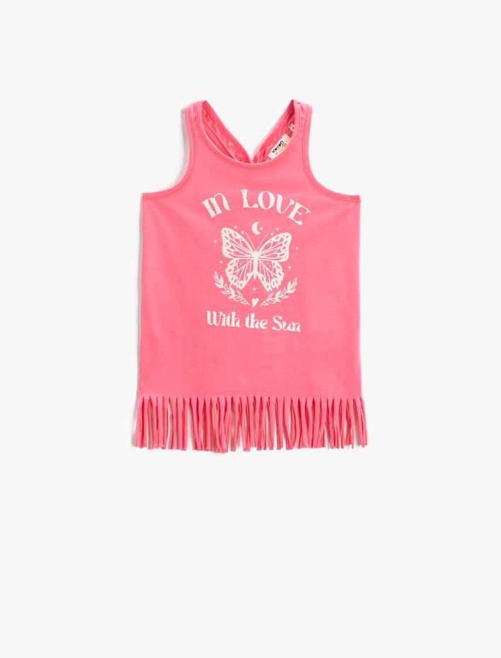 Kız Çocuk Atlet Püsküllü Kolsuz Bisiklet Yaka Pamuklu