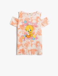 Pencere Detaylı Tişört Tweety Baskılı Lisanslı Kısa Kollu