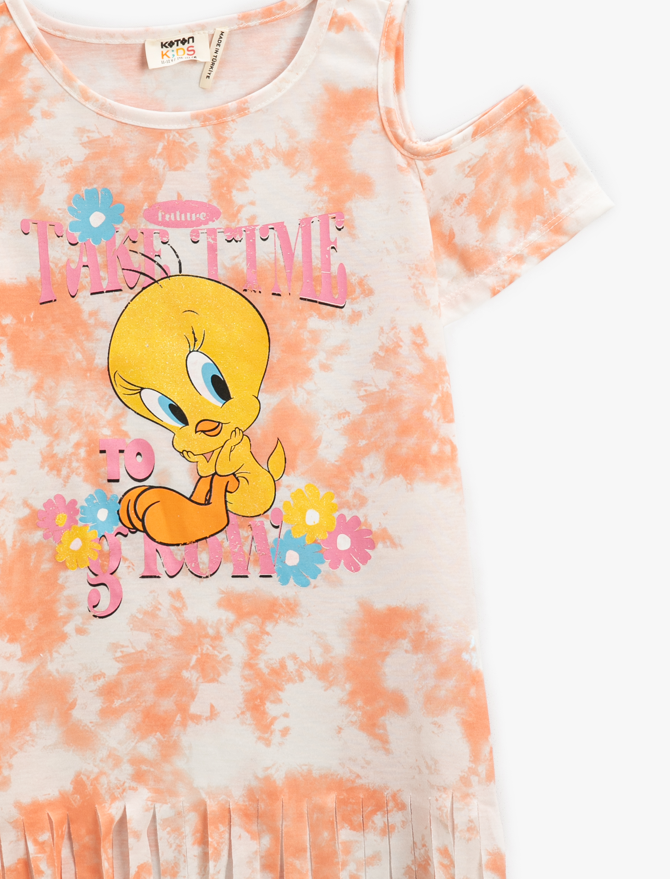  Kız Çocuk Pencere Detaylı Tişört Tweety Baskılı Lisanslı Kısa Kollu