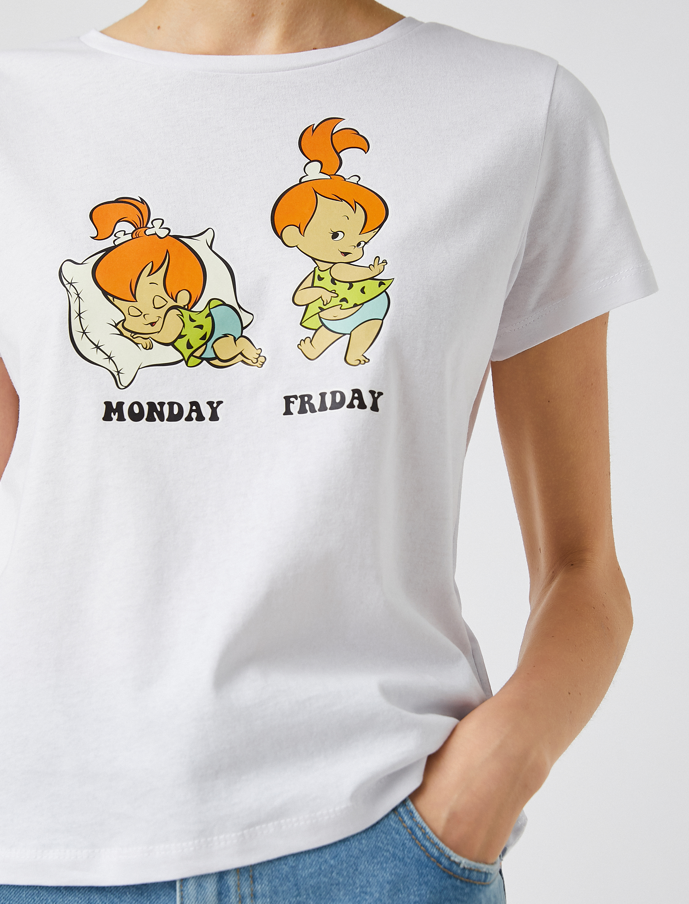   Çakıl Çakmaktaş Baskılı Crop Tişört Lisanslı Kısa Kollu Pamuklu