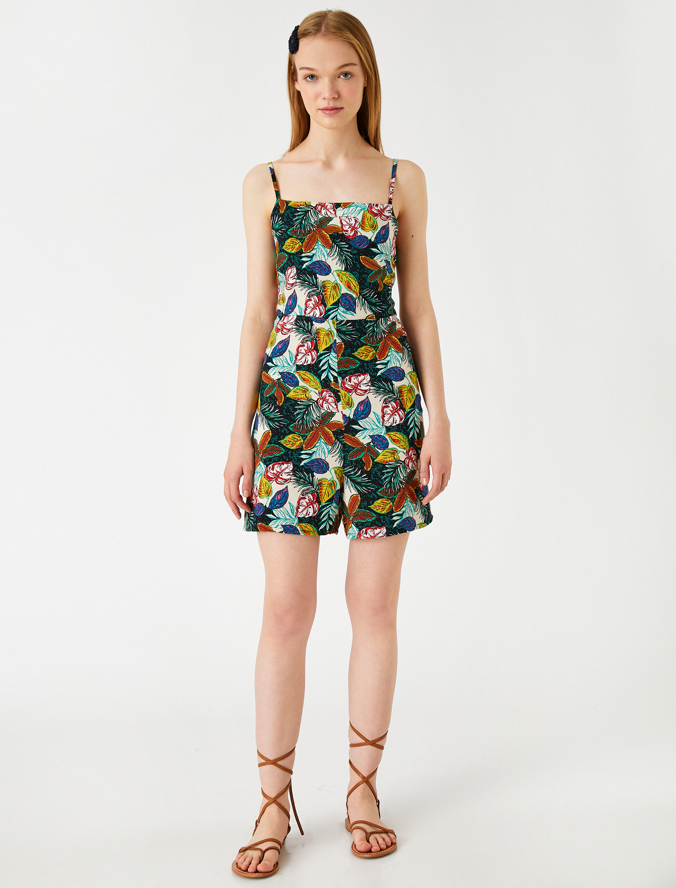   Çiçek Baskılı Askılı Tulum