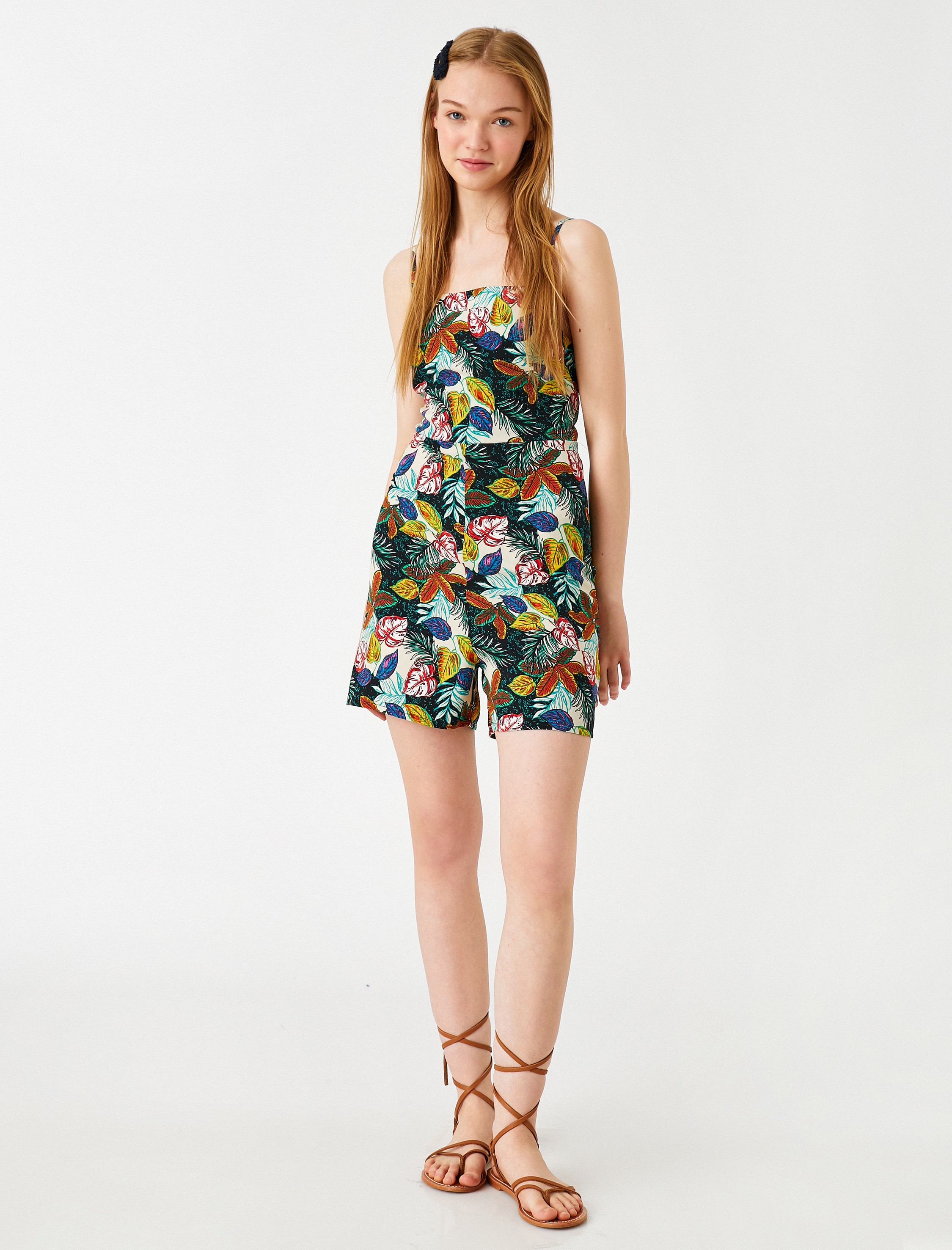   Çiçek Baskılı Askılı Tulum