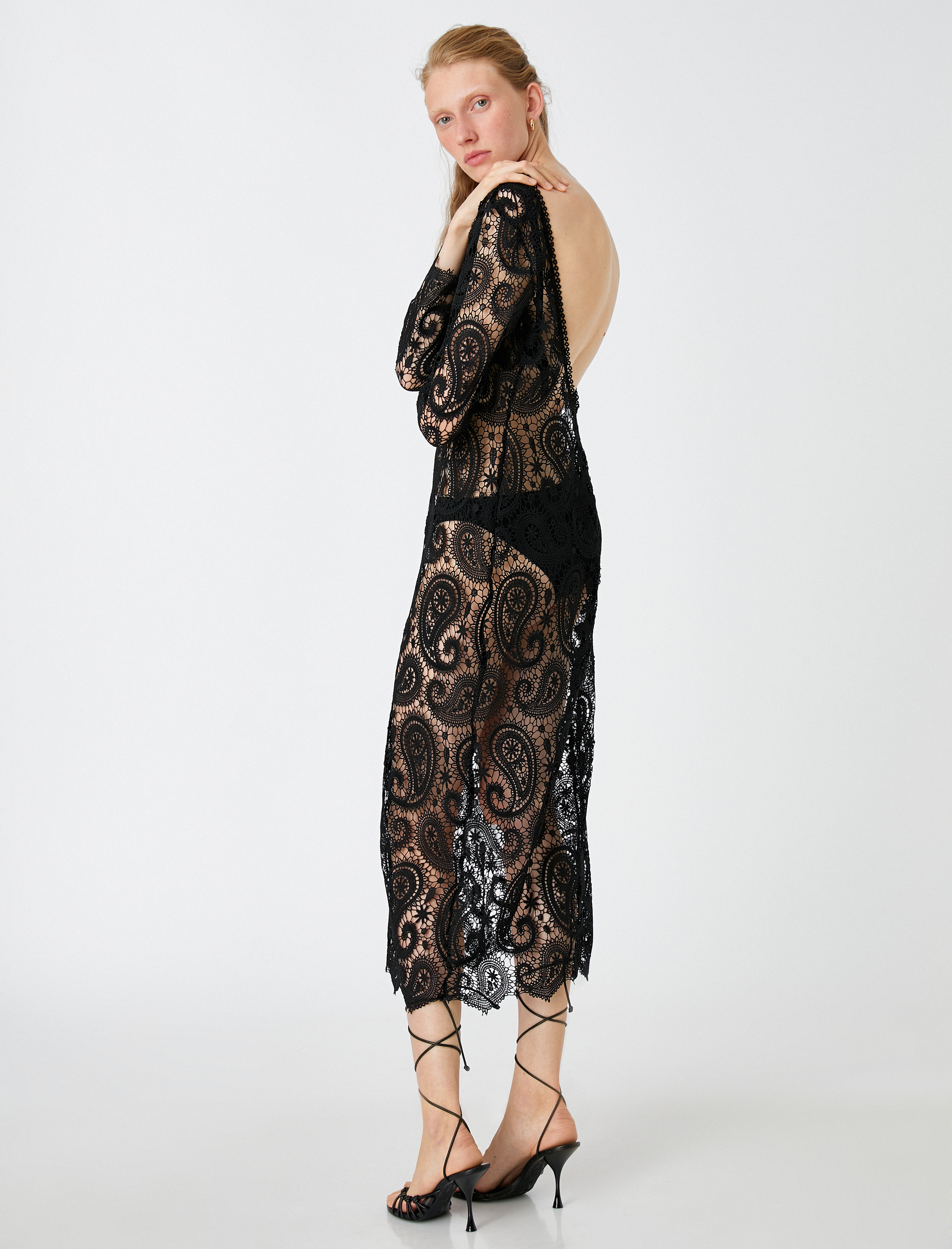   Plaj Elbisesi Kroşe Örgü Uzun Kollu