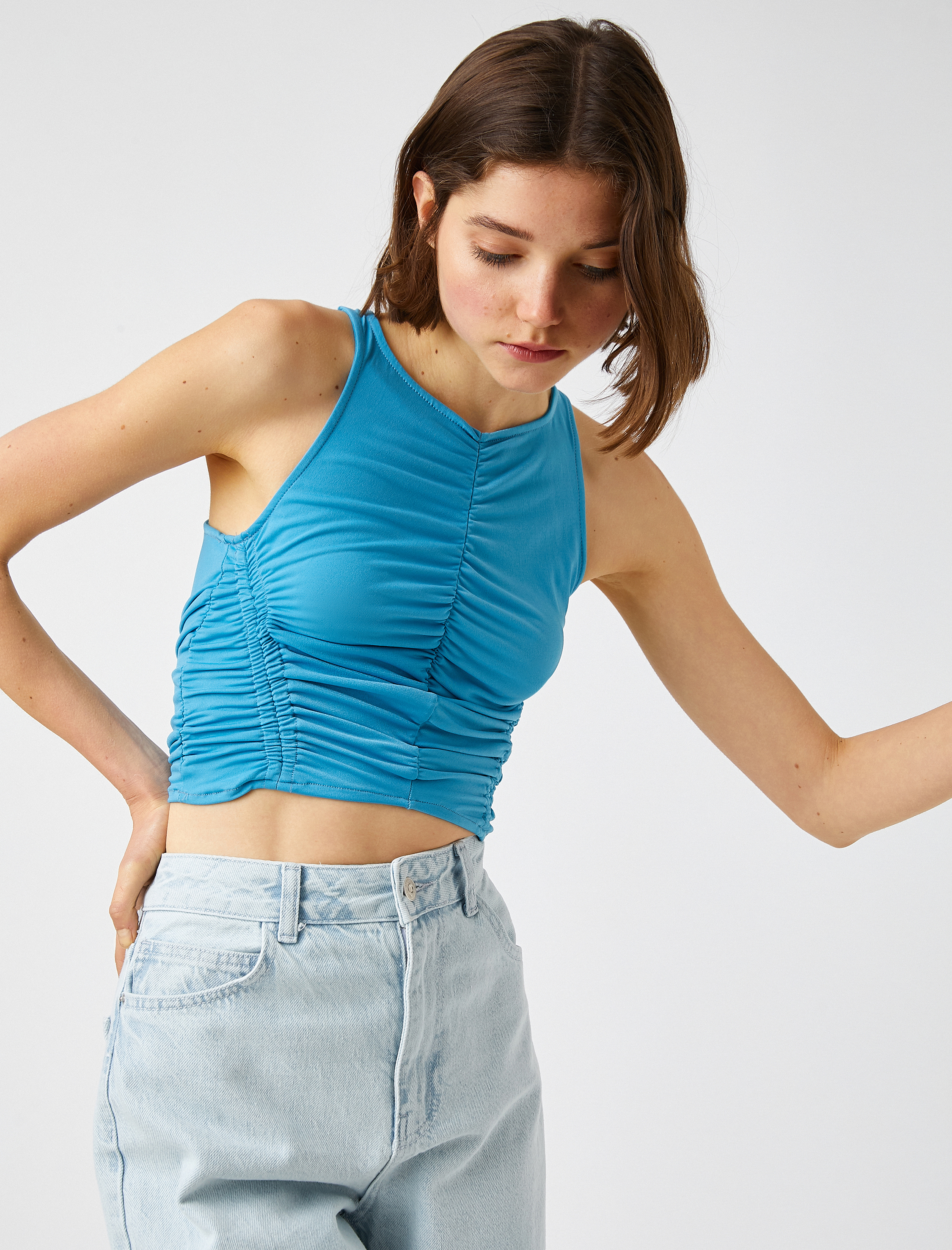   Halter Yaka Crop Üst Büzgülü