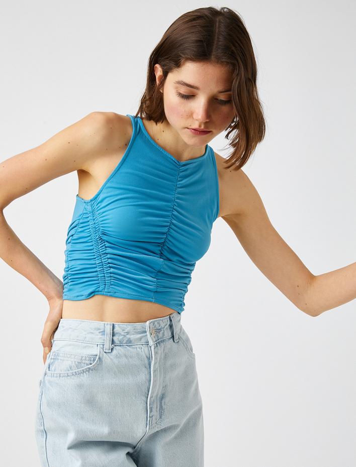  Halter Yaka Crop Üst Büzgülü