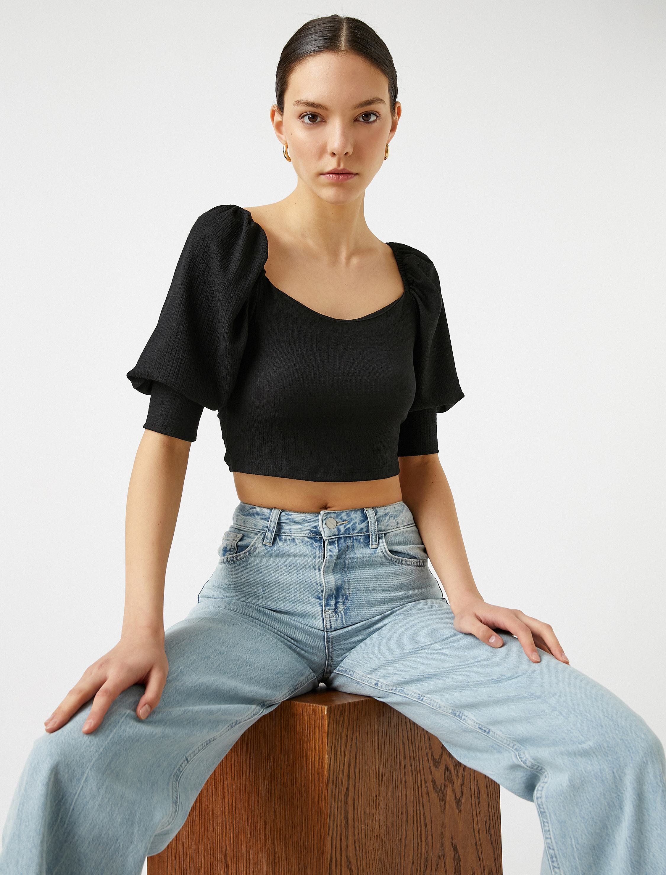   Balon Kollu U Yaka Bluz