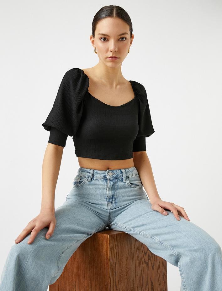  Balon Kollu U Yaka Bluz