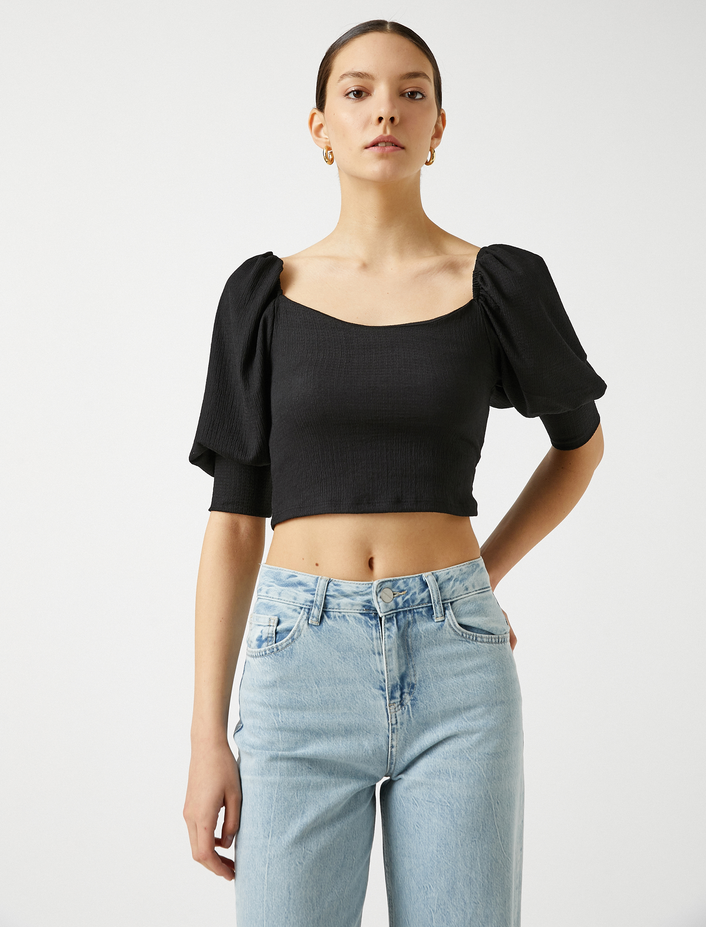   Balon Kollu U Yaka Bluz