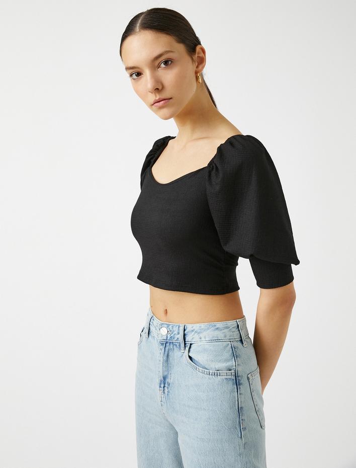  Balon Kollu U Yaka Bluz