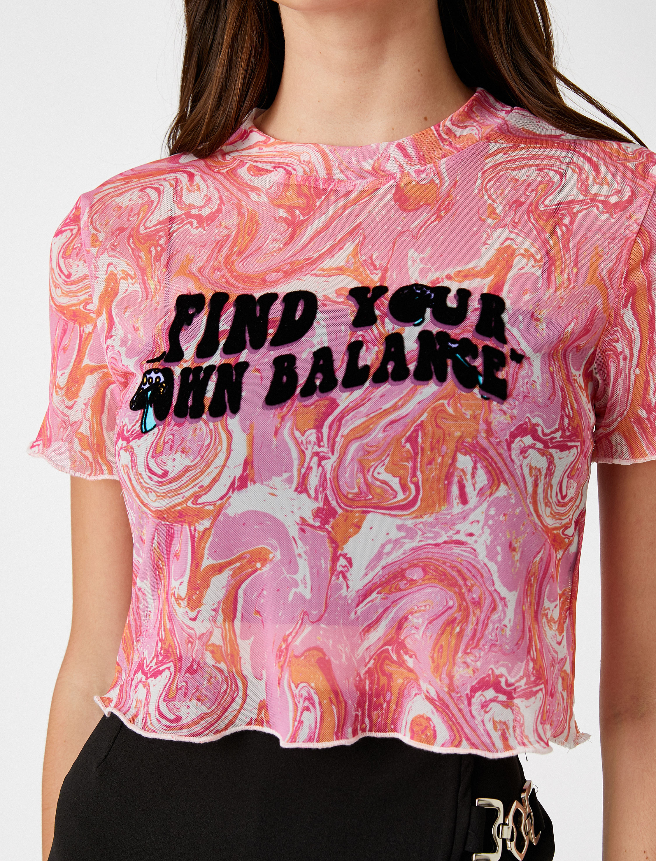   Crop Tişört Slogan Baskılı