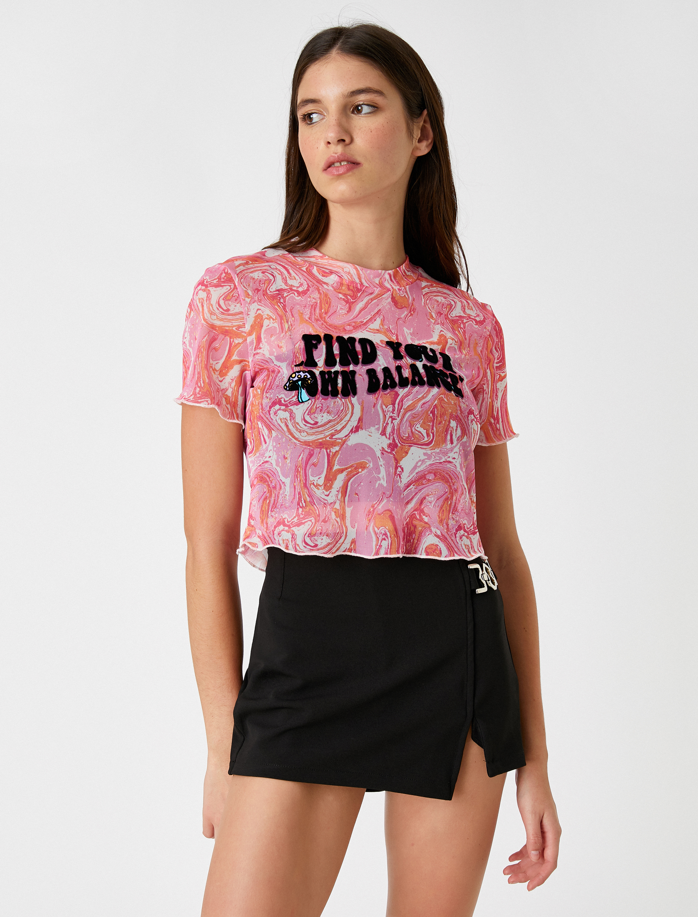   Crop Tişört Slogan Baskılı