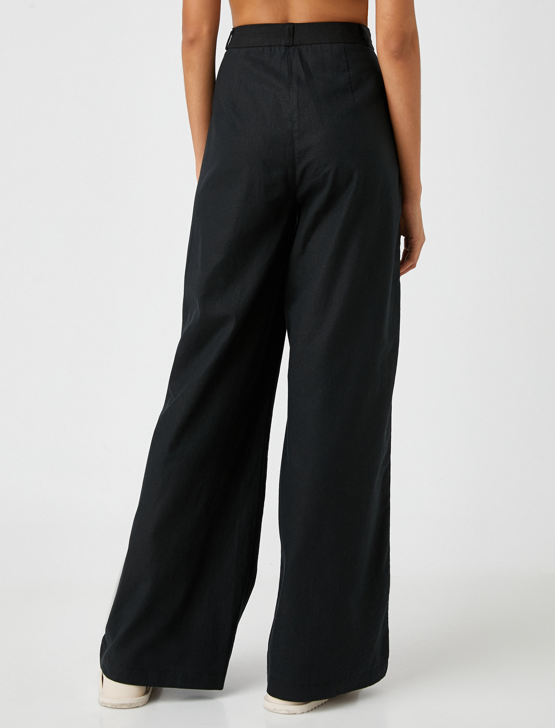   Bol Paça Pantolon Pileli Keten Karışımlı