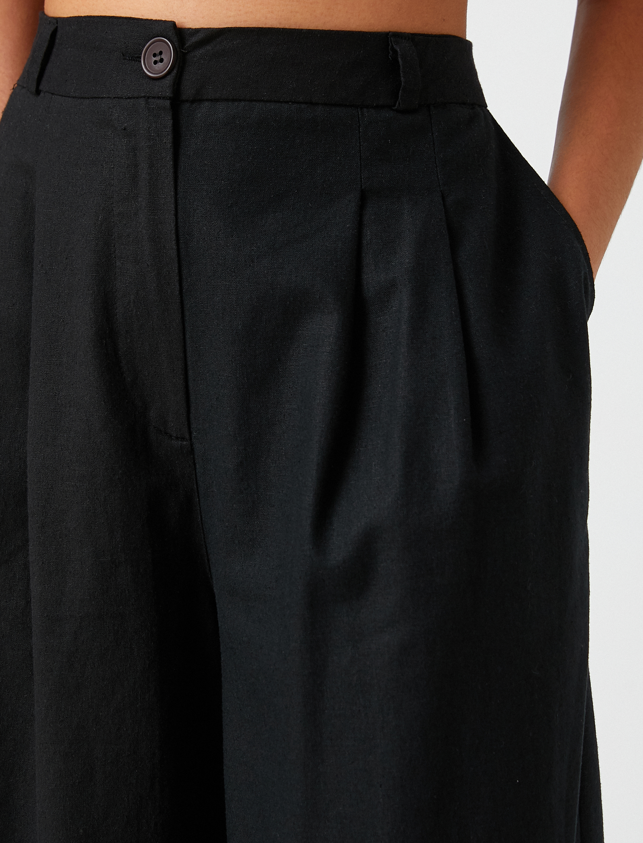   Bol Paça Pantolon Pileli Keten Karışımlı