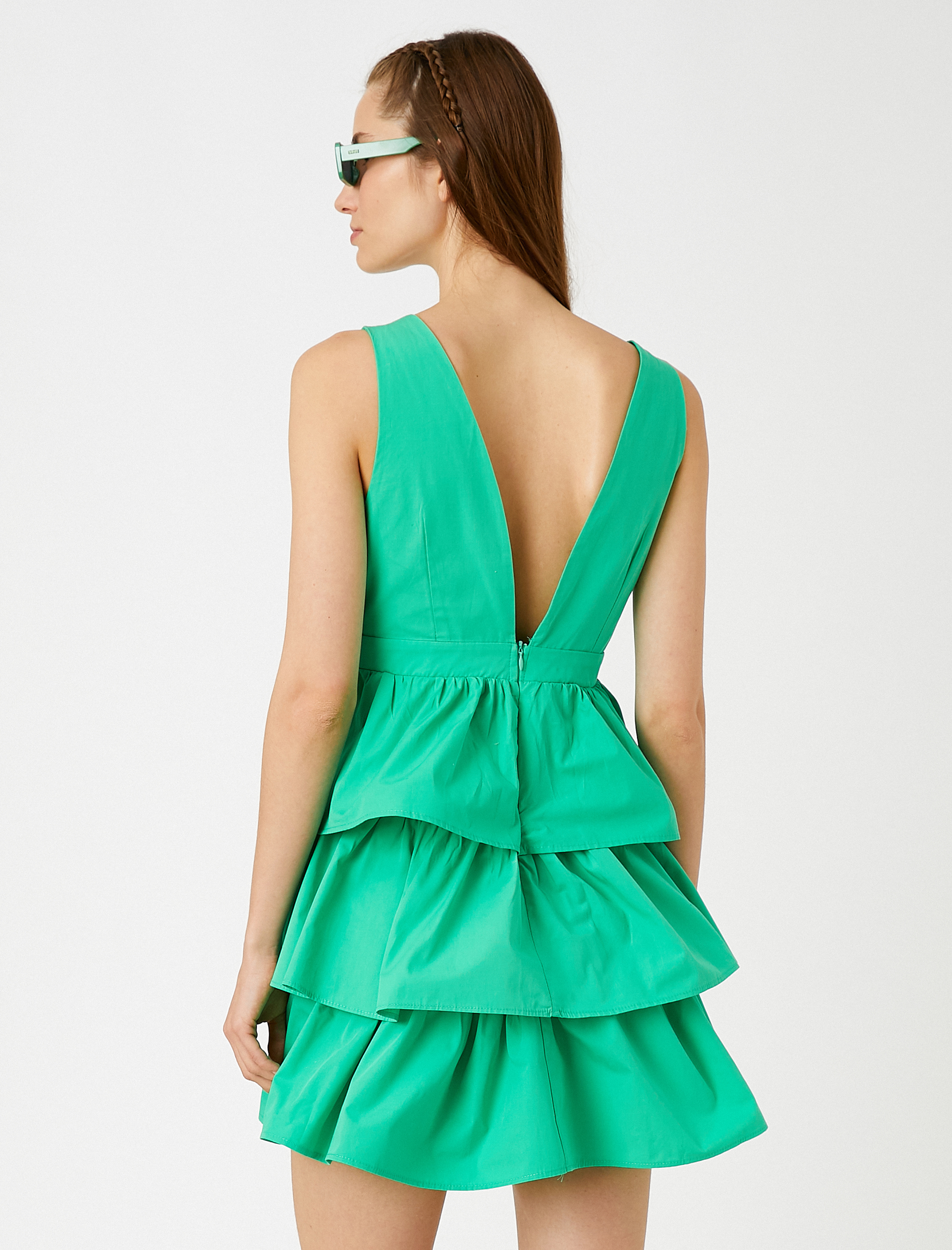   Mini Elbise Volanlı V Yaka