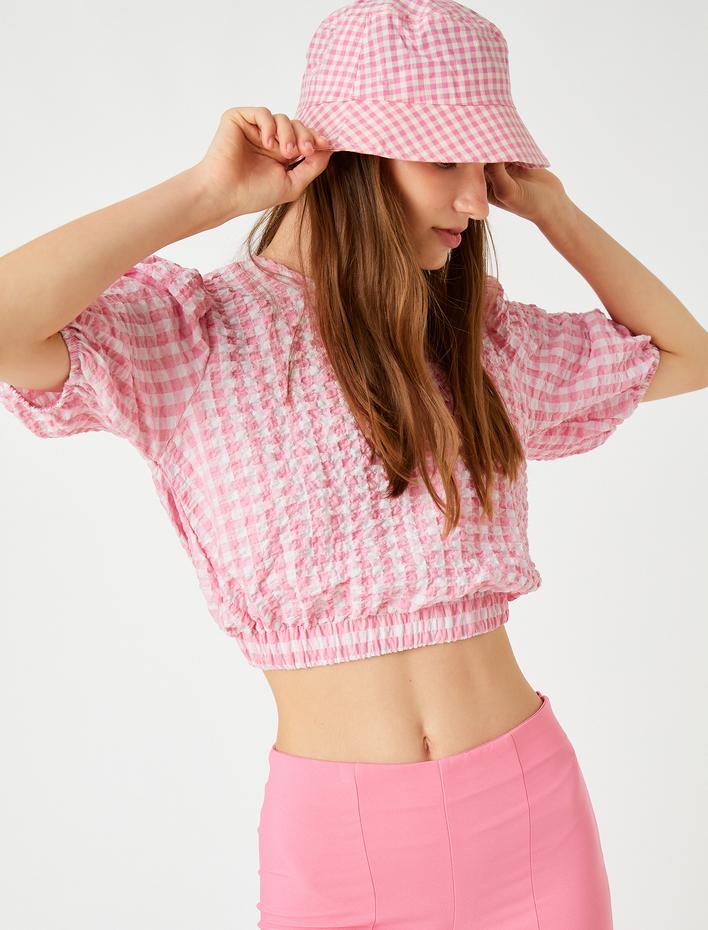  Poplin Crop Bluz Balon Kollu