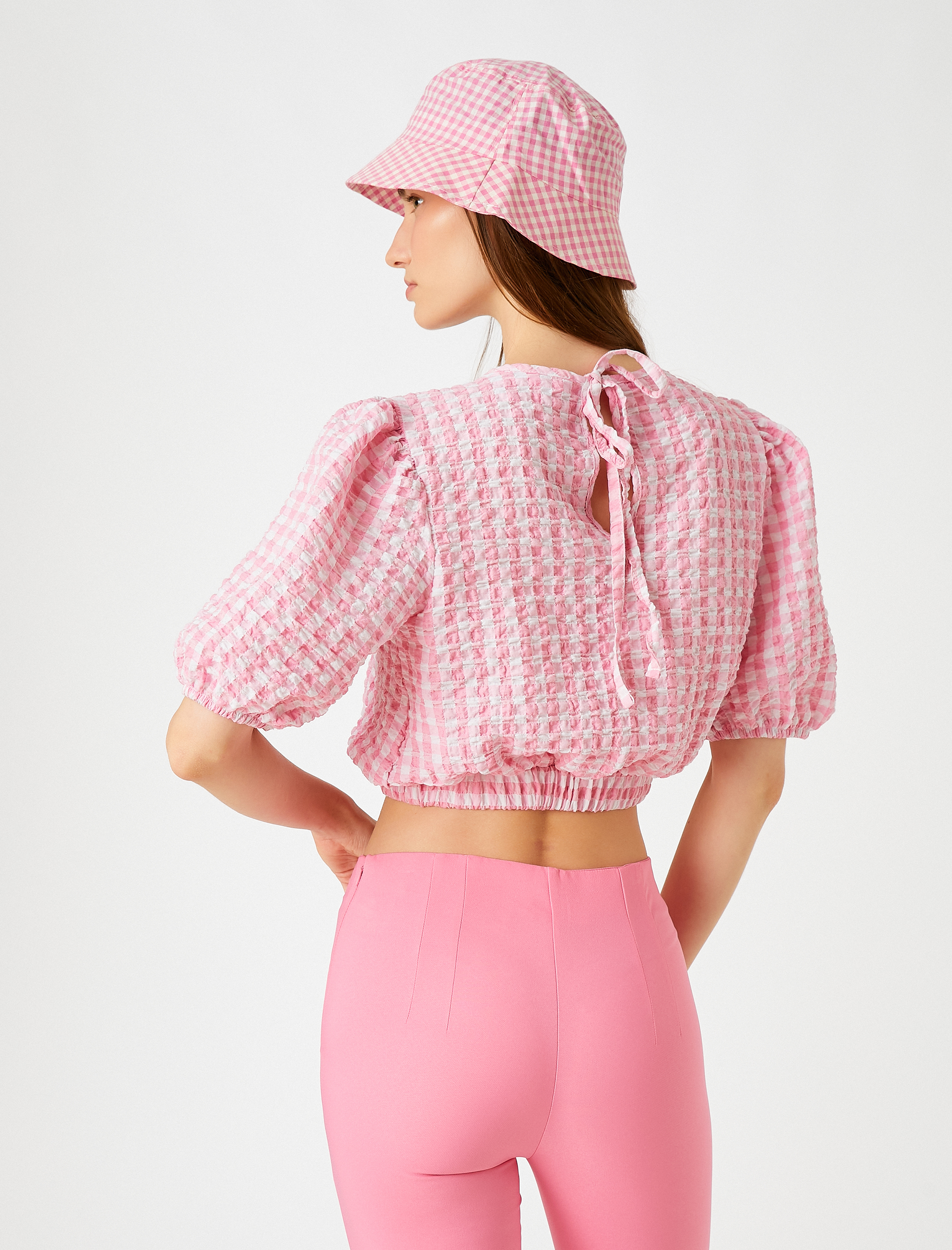   Poplin Crop Bluz Balon Kollu