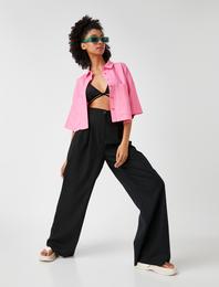 Bol Paça Pantolon Pileli Keten Karışımlı