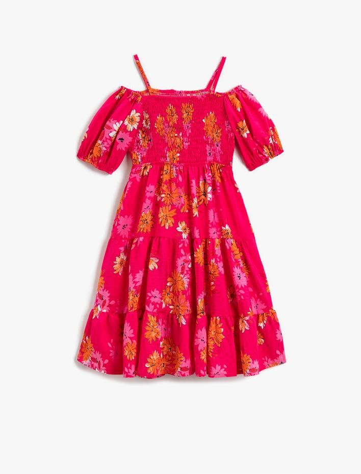 Kız Çocuk Çiçekli Midi Elbise