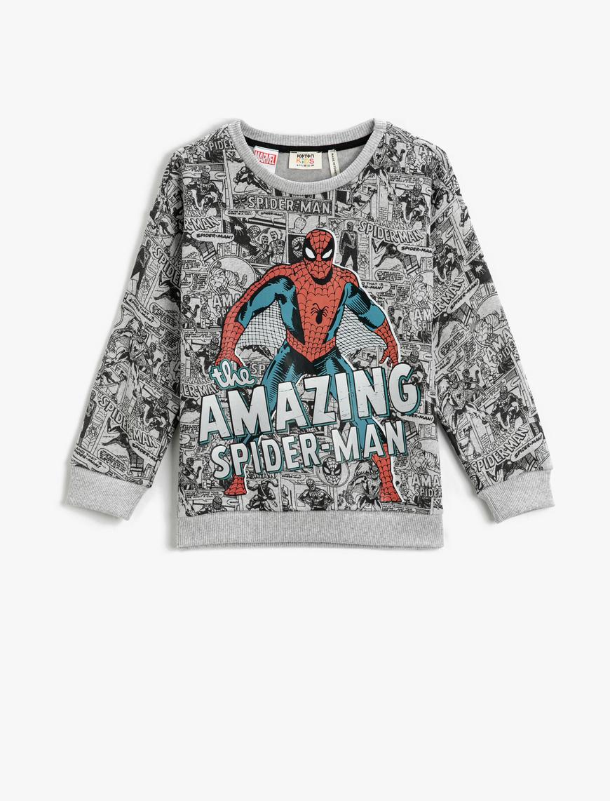  Erkek Çocuk Sweat Spider Man Baskılı Lisanslı Bisiklet Yaka