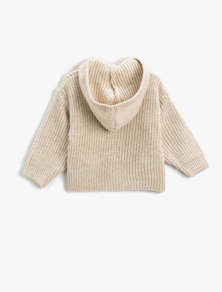 Erkek Bebek Basic Triko Hırka Kapüşonlu Lastik Örgü