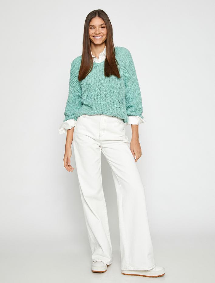  Örgü Triko Kazak V Yaka