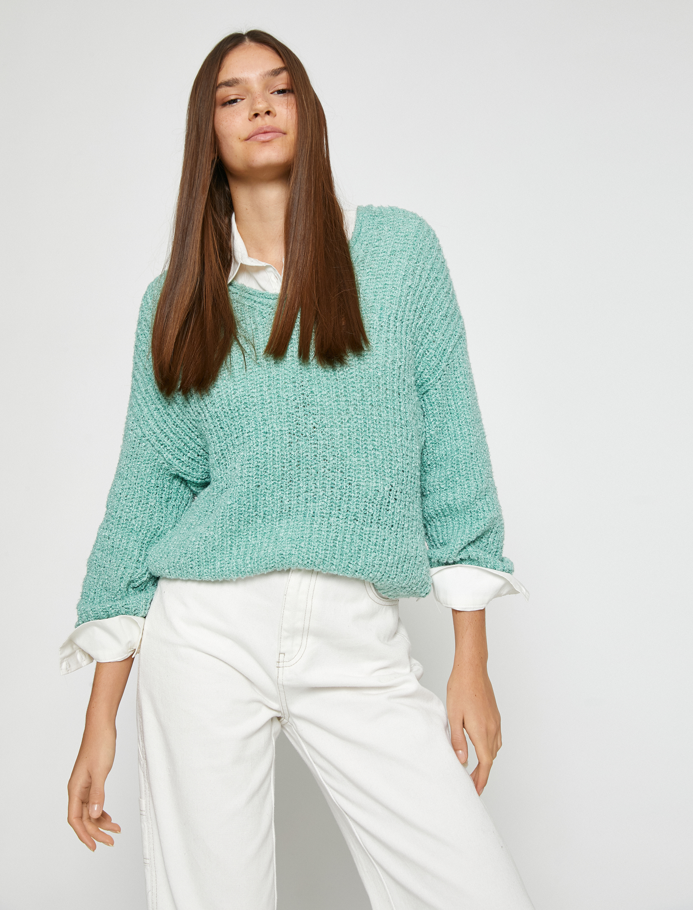   Örgü Triko Kazak V Yaka