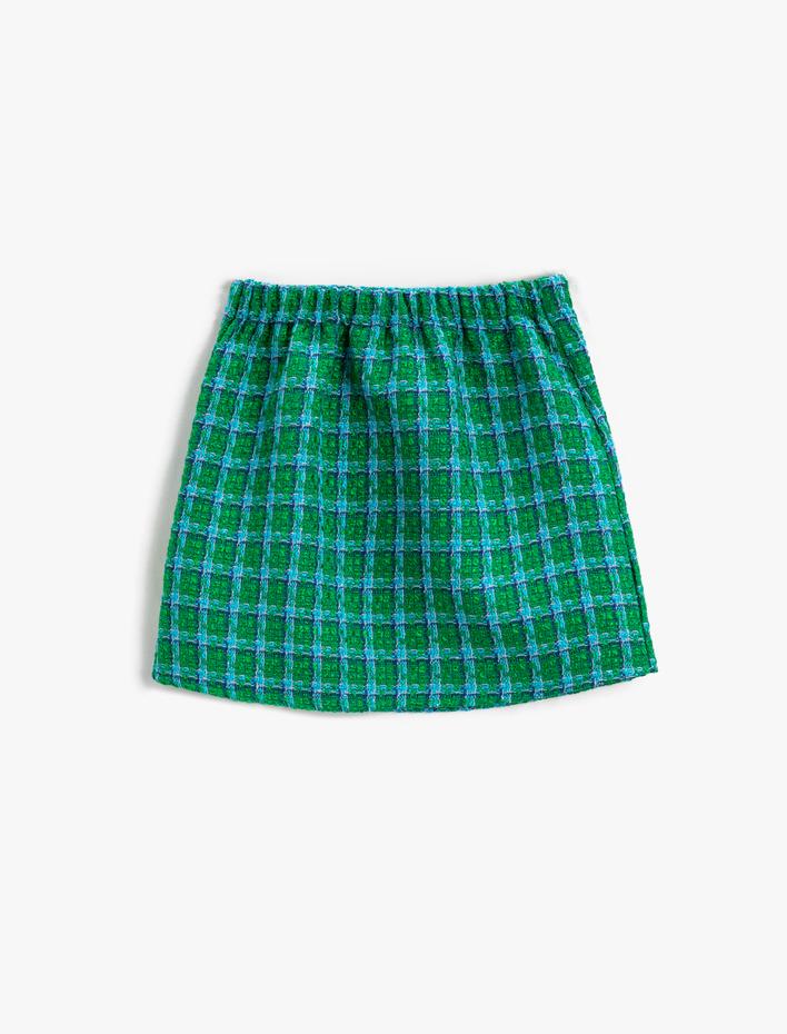 Kız Çocuk Tüvit Mini Etek Yırtmaç Detaylı