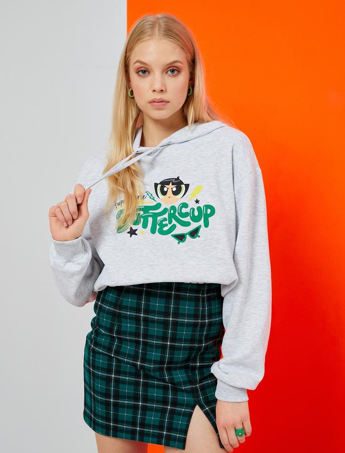  Powerpuff Girls Lisanslı Sweatshirt Oversize Kapüşonlu İçi Polarlı