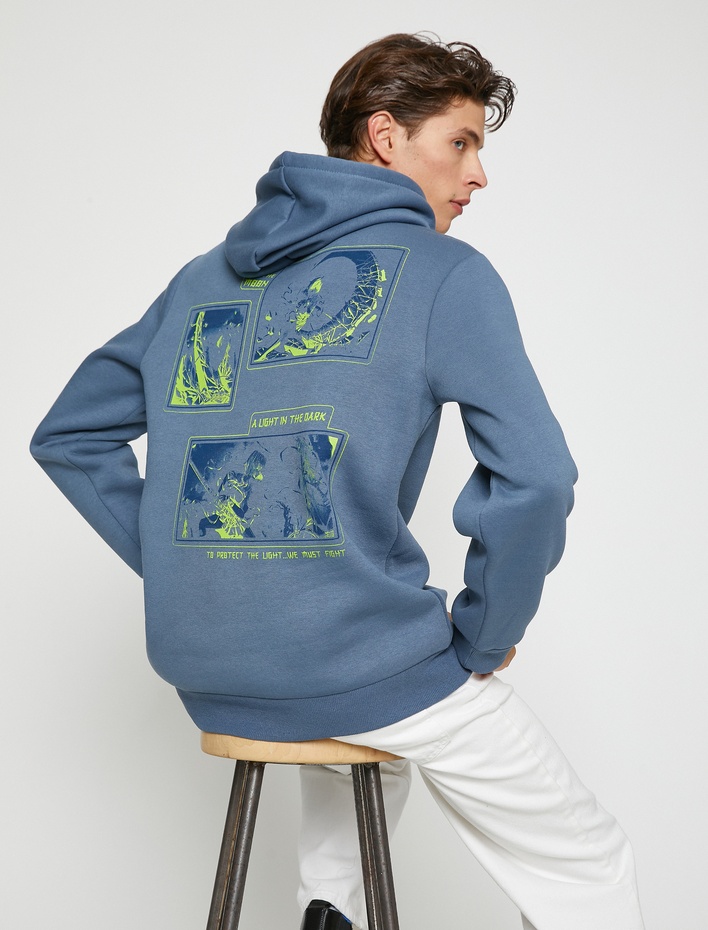  Baskılı Kapşonlu Sweatshirt