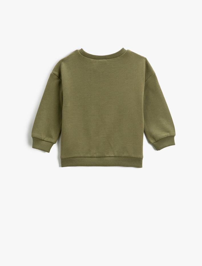Erkek Bebek Canavar Baskılı Sweatshirt Uzun Kollu Bisiklet Yaka