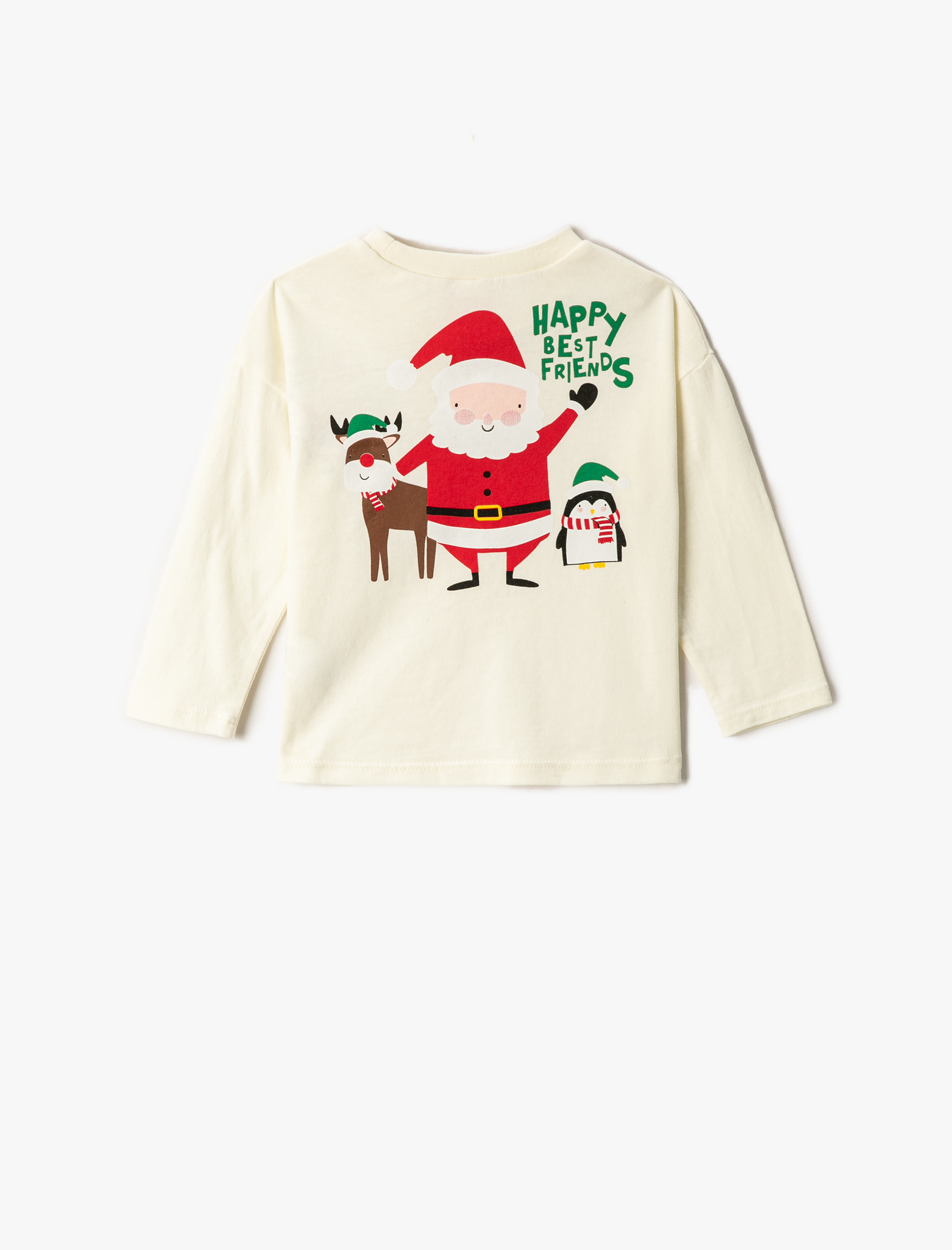  Erkek Bebek Yılbaşı Temalı Arkası Noel Baba Baskılı Uzun Kollu Tişört Bisiklet Yaka