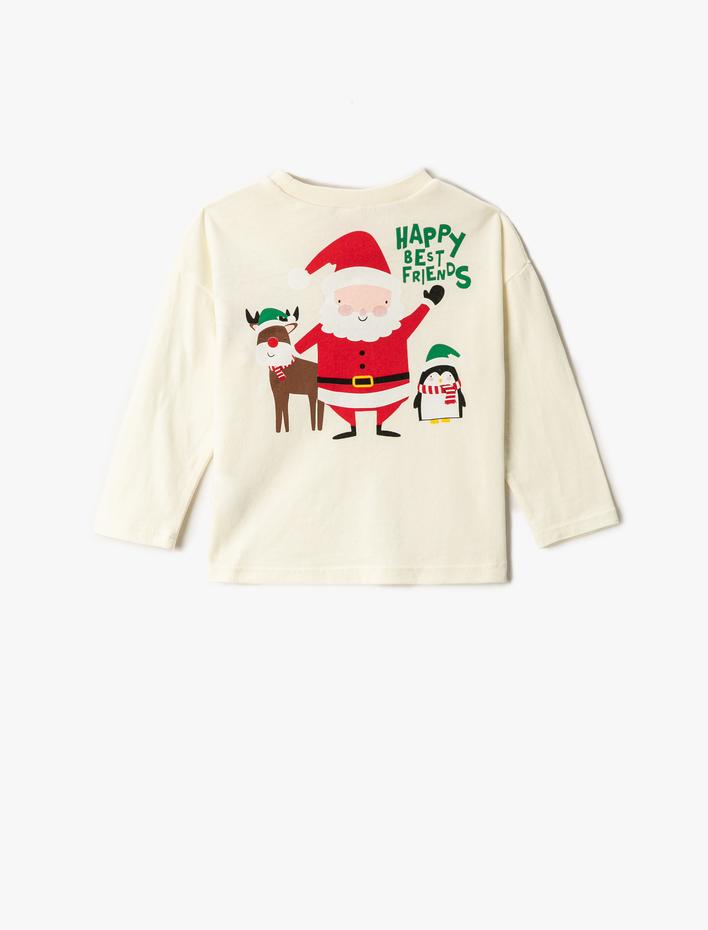 Erkek Bebek Yılbaşı Temalı Arkası Noel Baba Baskılı Uzun Kollu Tişört Bisiklet Yaka