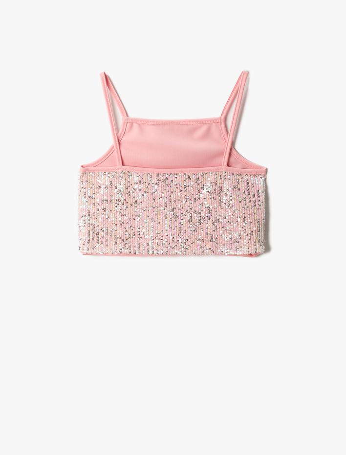 Kız Çocuk Pul Payet İşlemeli Crop Üst Askılı