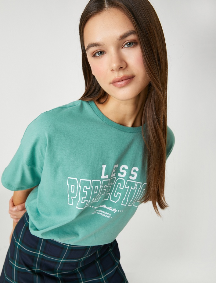  Kısa Kollu Tişört Slogan Baskılı Bisiklet Yaka