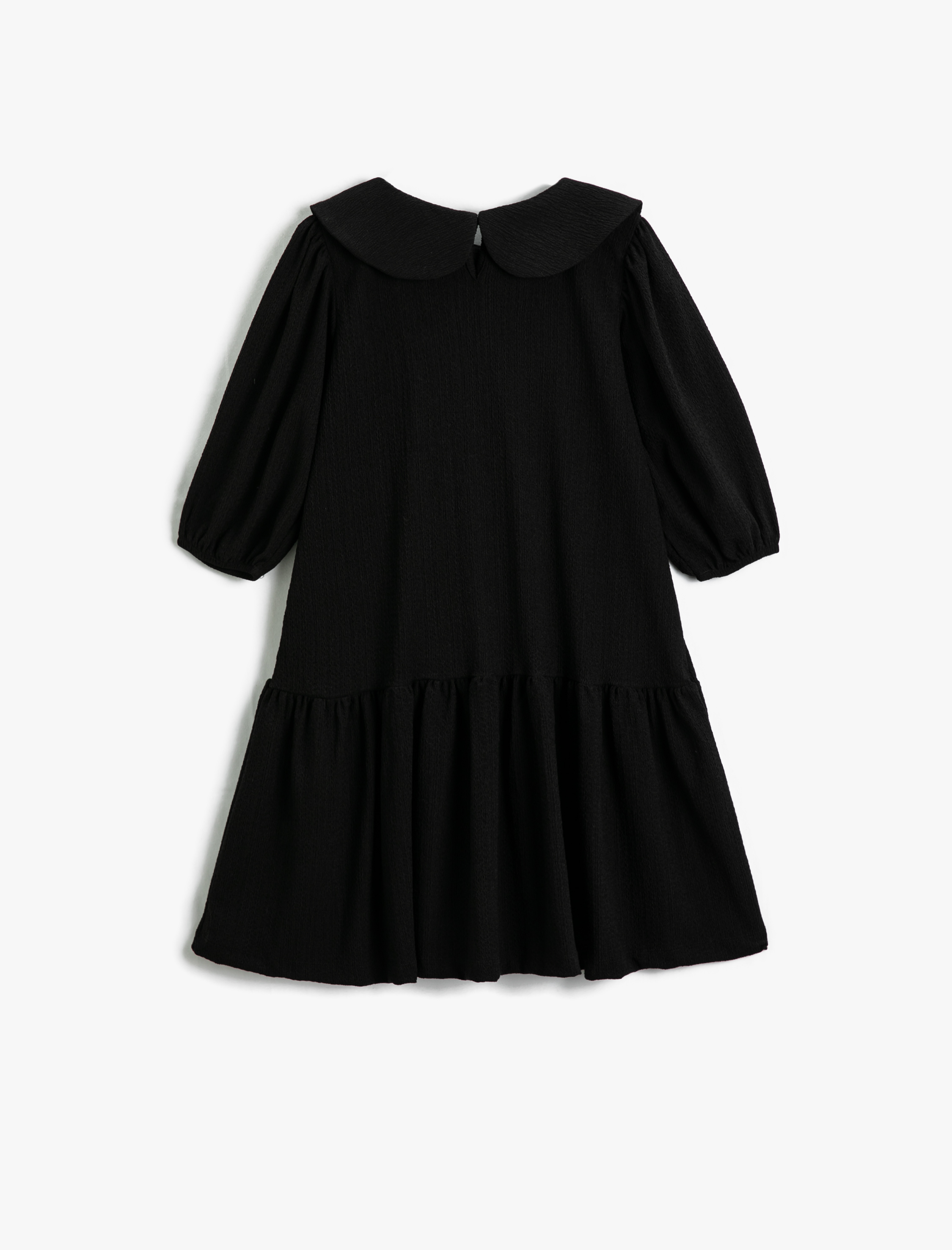  Kız Çocuk Elbise Geniş Bebe Yaka Balon Kollu Katlı Fırfırlı