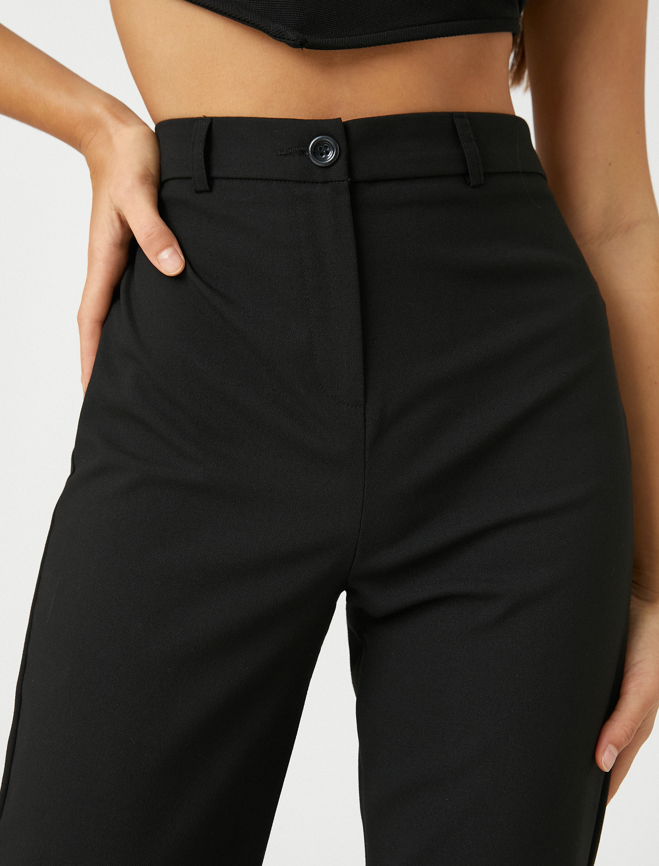   Kumaş Pantolon İspanyol Paça Yüksek Bel Düğmeli