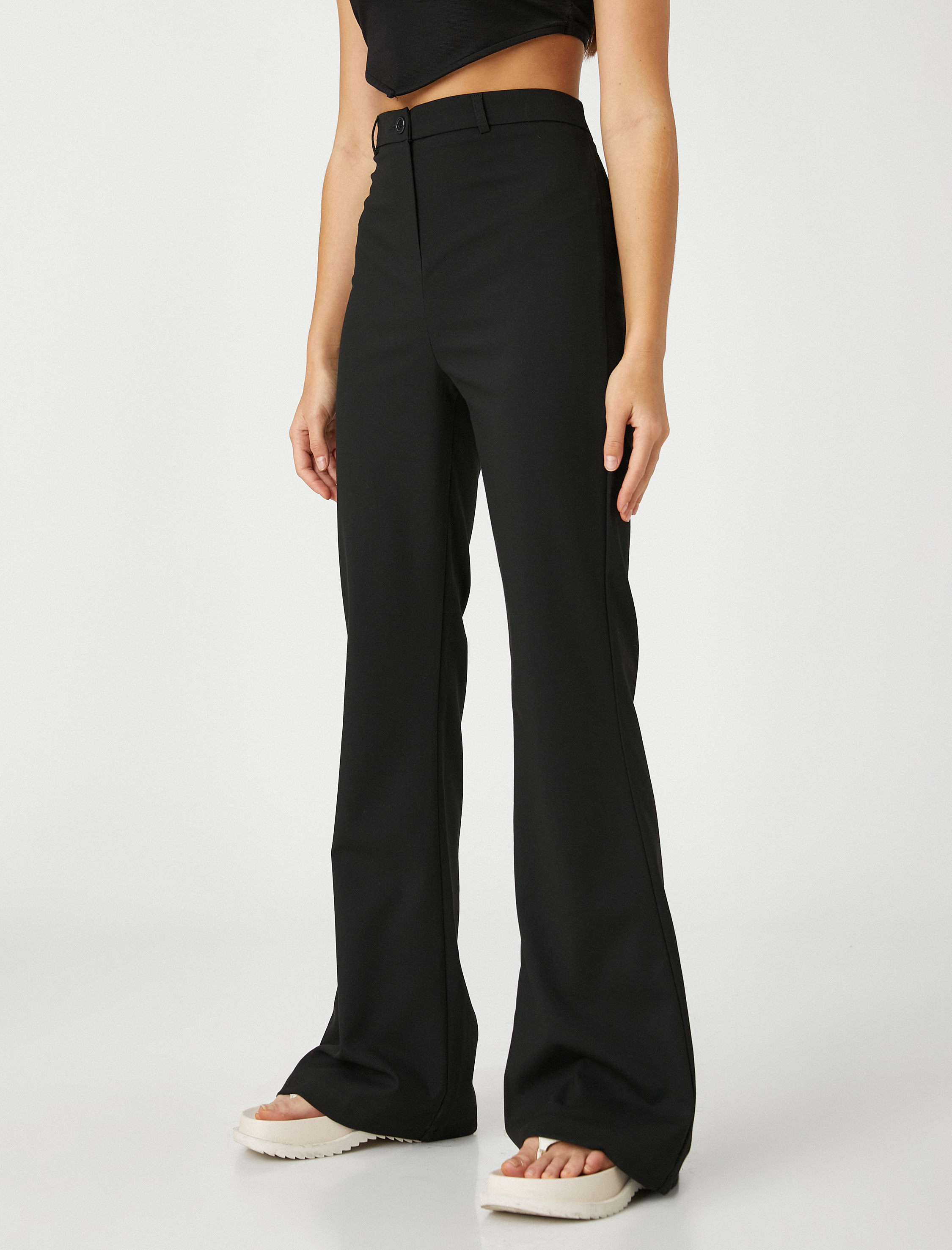   Kumaş Pantolon İspanyol Paça Yüksek Bel Düğmeli