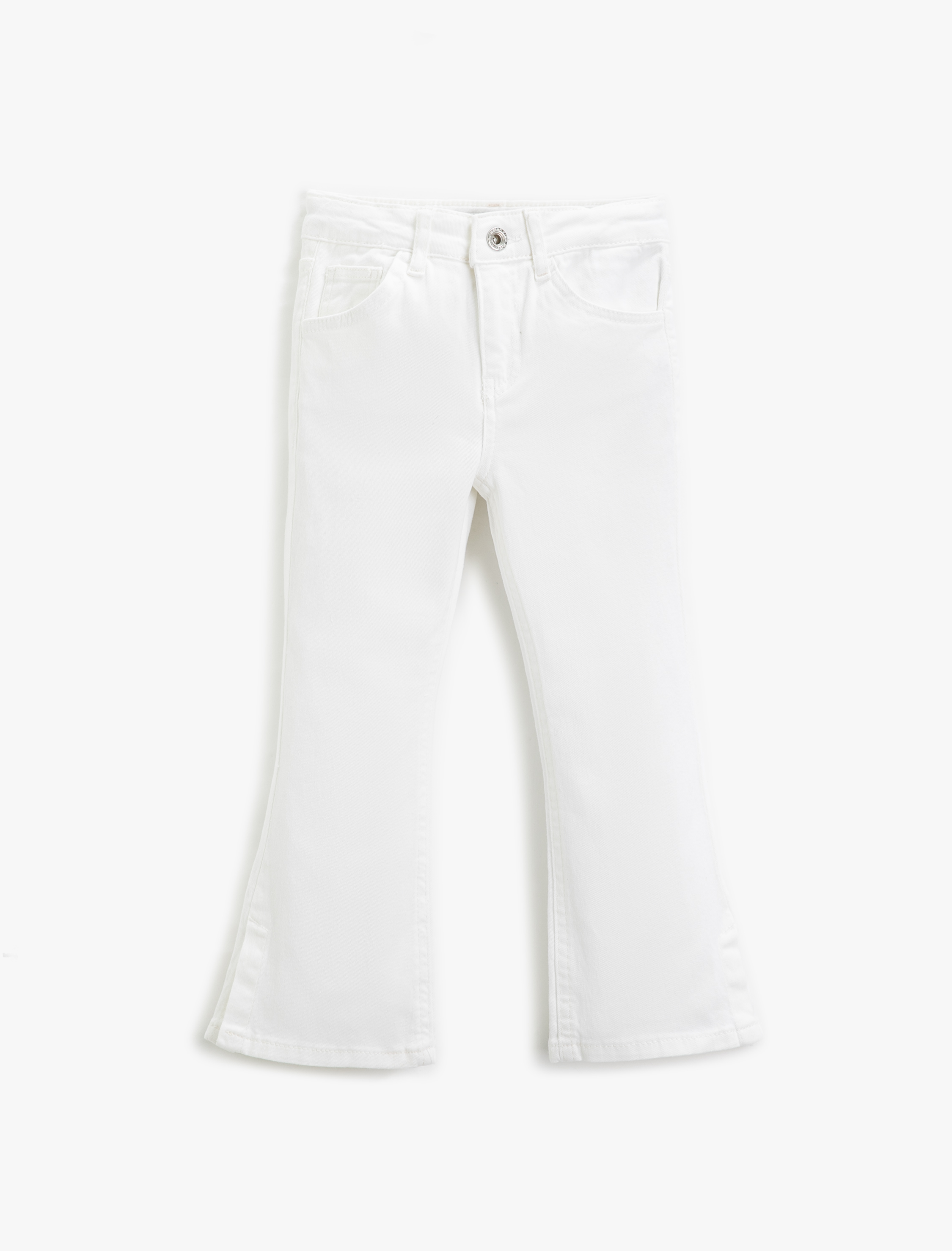 Kız Çocuk İspanyol Paça Kot Pantolon Cepli Pamuklu Yırtmaç Detaylı - Flare Jean Beli Ayarlanabilir Lastikli