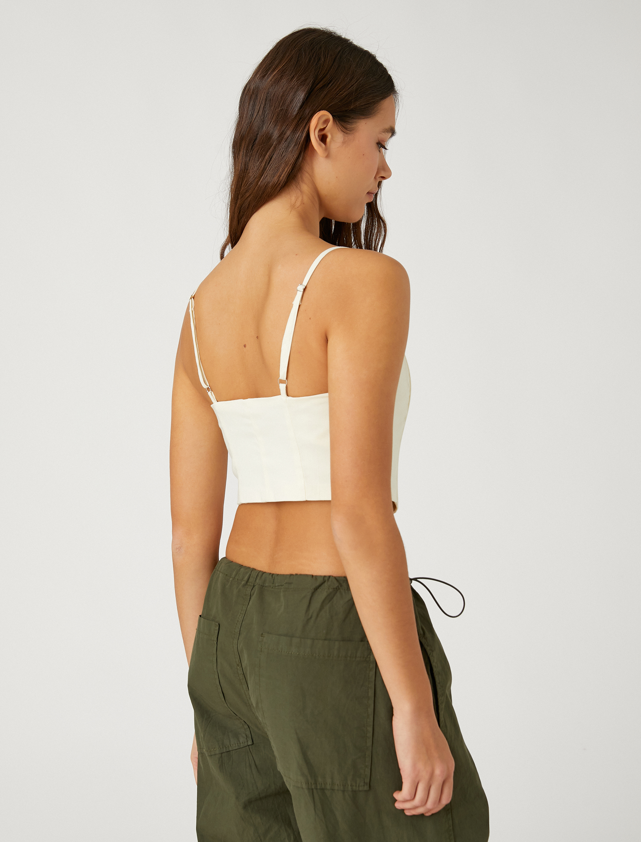 Balenli Büstiyer Crop İnce Askılı Asimetrik Kesim