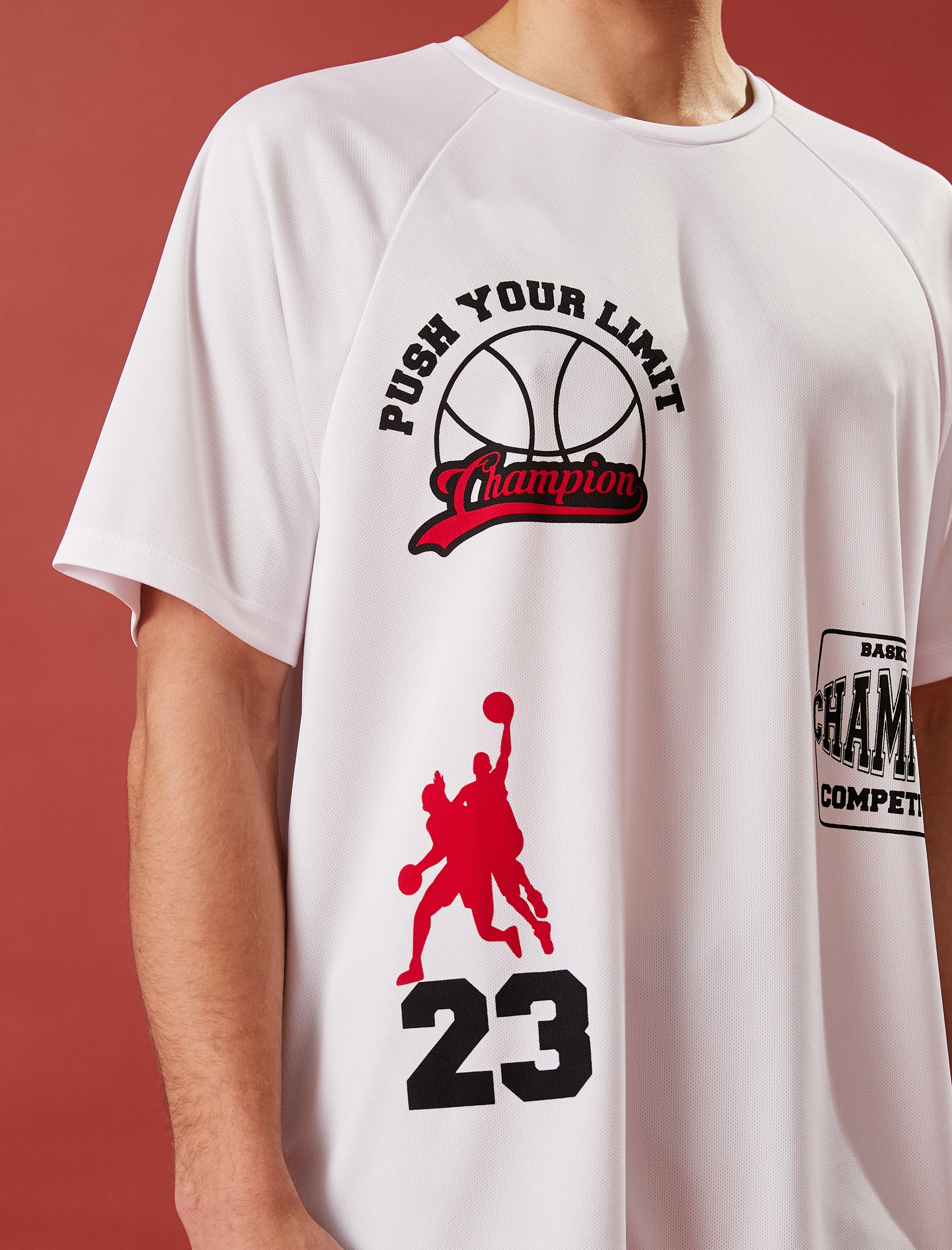   Oversize Spor Tişört Basketbol Baskılı Bisiklet Yaka Nefes Alan Kumaş