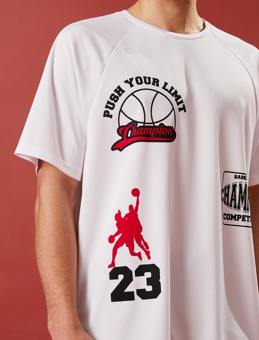   Oversize Spor Tişört Basketbol Baskılı Bisiklet Yaka Nefes Alan Kumaş