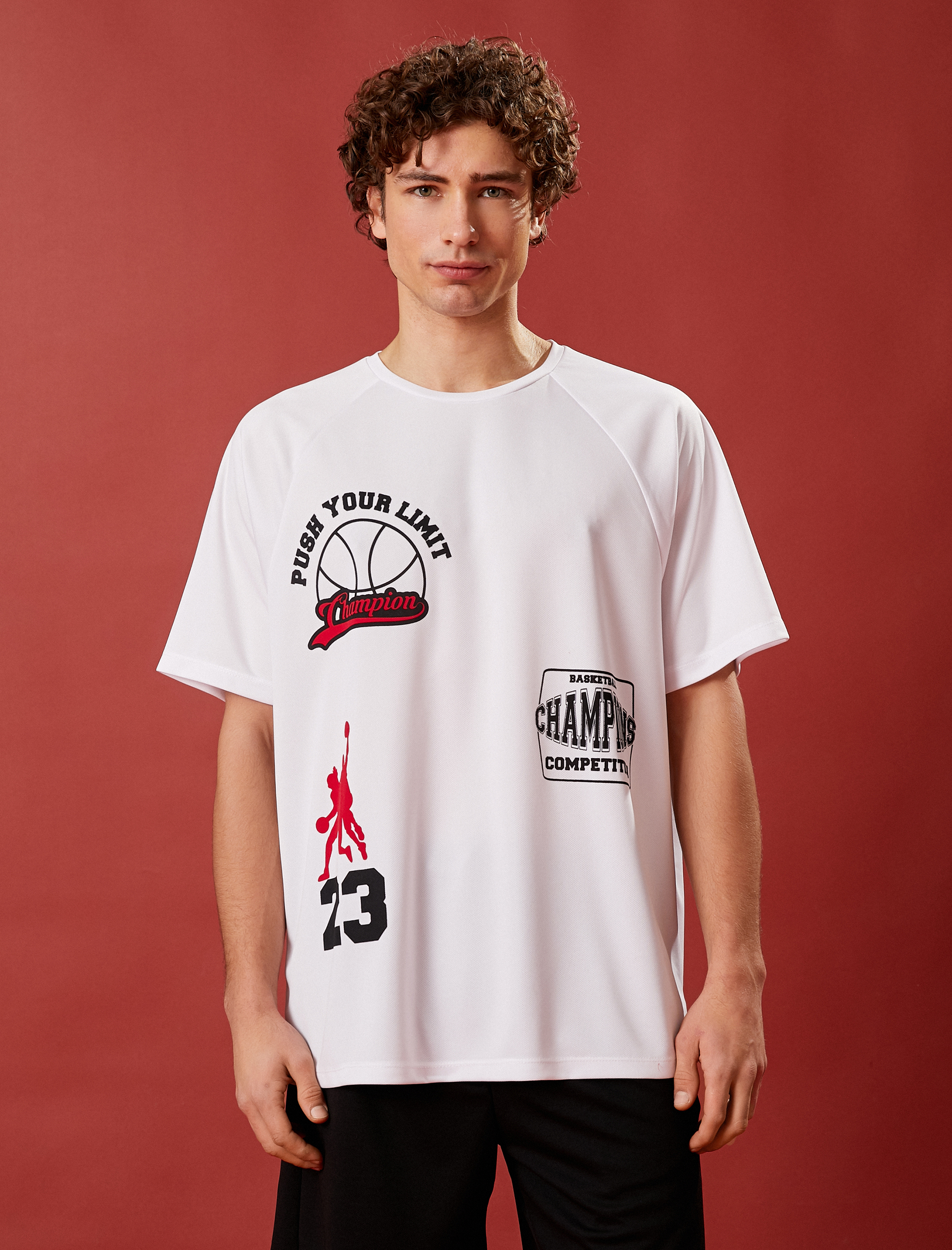   Oversize Spor Tişört Basketbol Baskılı Bisiklet Yaka Nefes Alan Kumaş